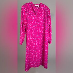 Vintage Katie Lewis Long Sleeve V-Neck Shirt Dress Pink/Purple/Teal Floral 12